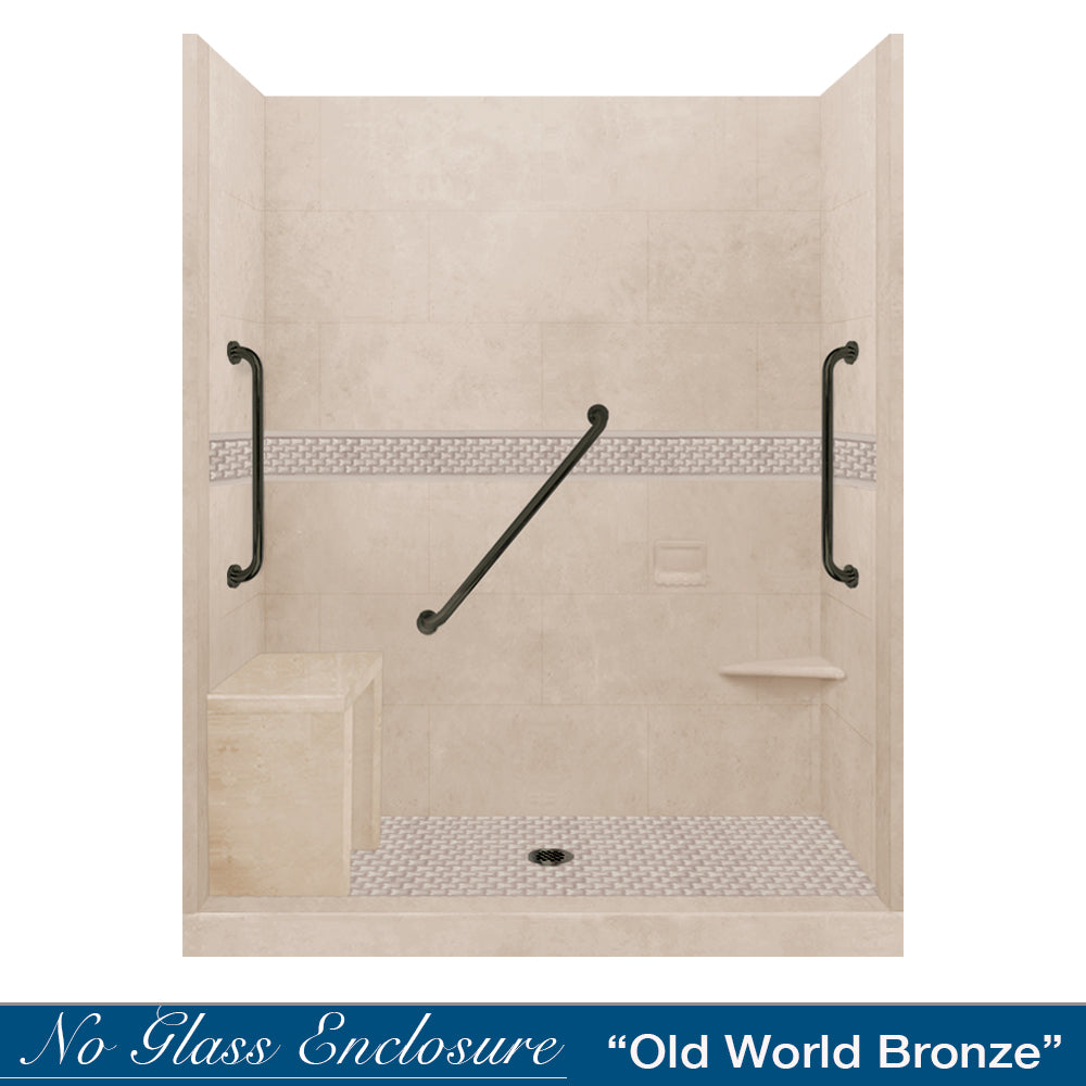 Freedom 60" Alcove Brown Sugar Sistine Stone & Jewel Stone Accent ("DIY Shower Remodel Kit")