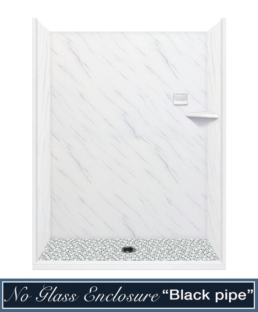 60" Alcove Carrara Medici Marble & Del Mar Mosaic Accent Shower Remodel Kit