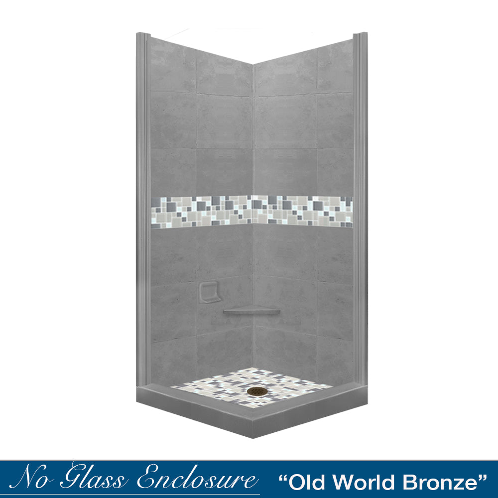 Corner Wet Cement Sistine Stone & Newport Mosaic Accent Shower Remodel Kit