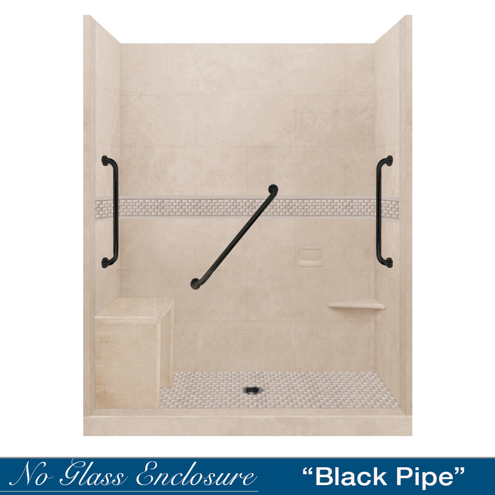 Freedom 60" Alcove Brown Sugar Sistine Stone & Jewel Stone Accent ("DIY Shower Remodel Kit")