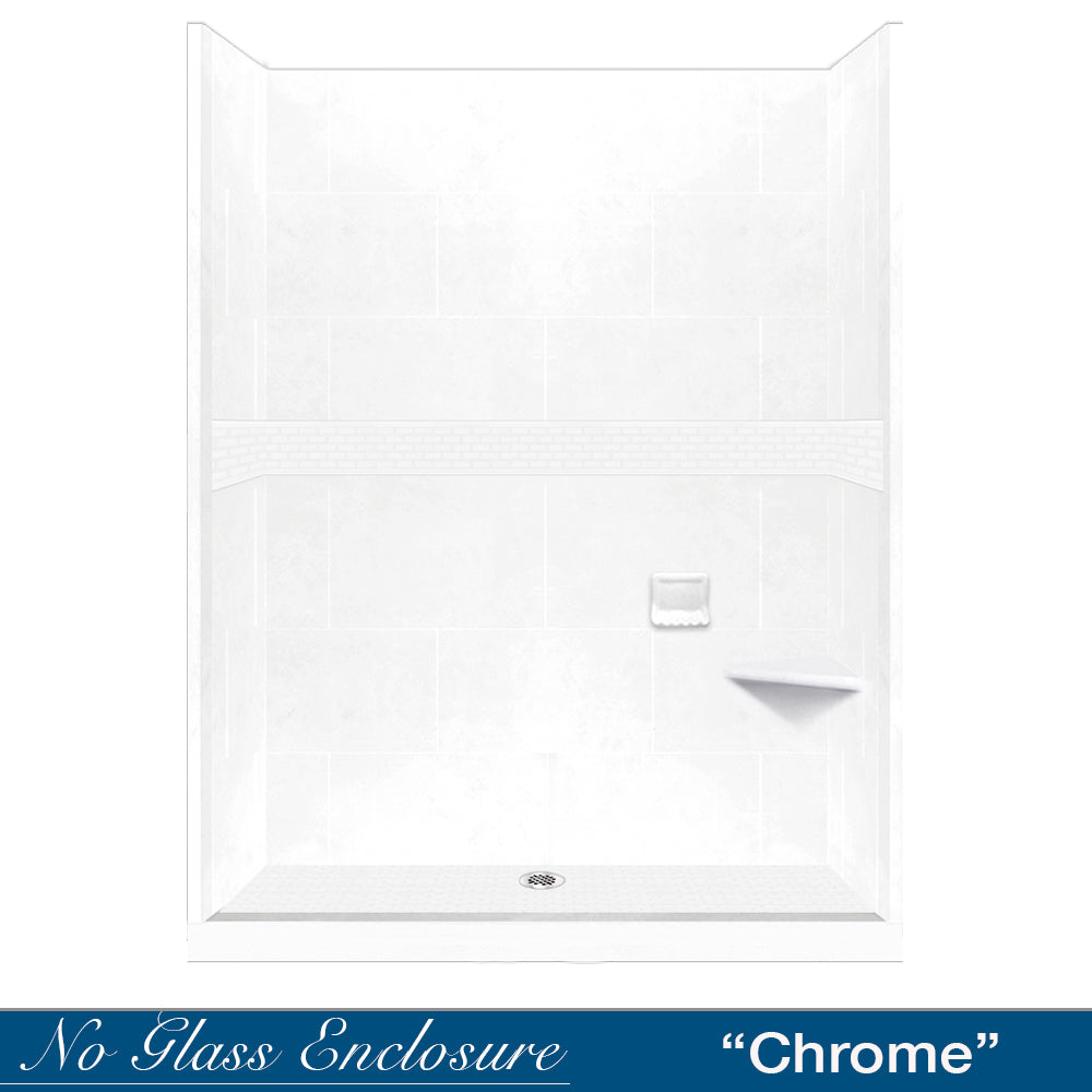 60" Alcove Natural Buff Sistine Stone & Classic Stone Accent ("DIY Shower Remodel Kit")