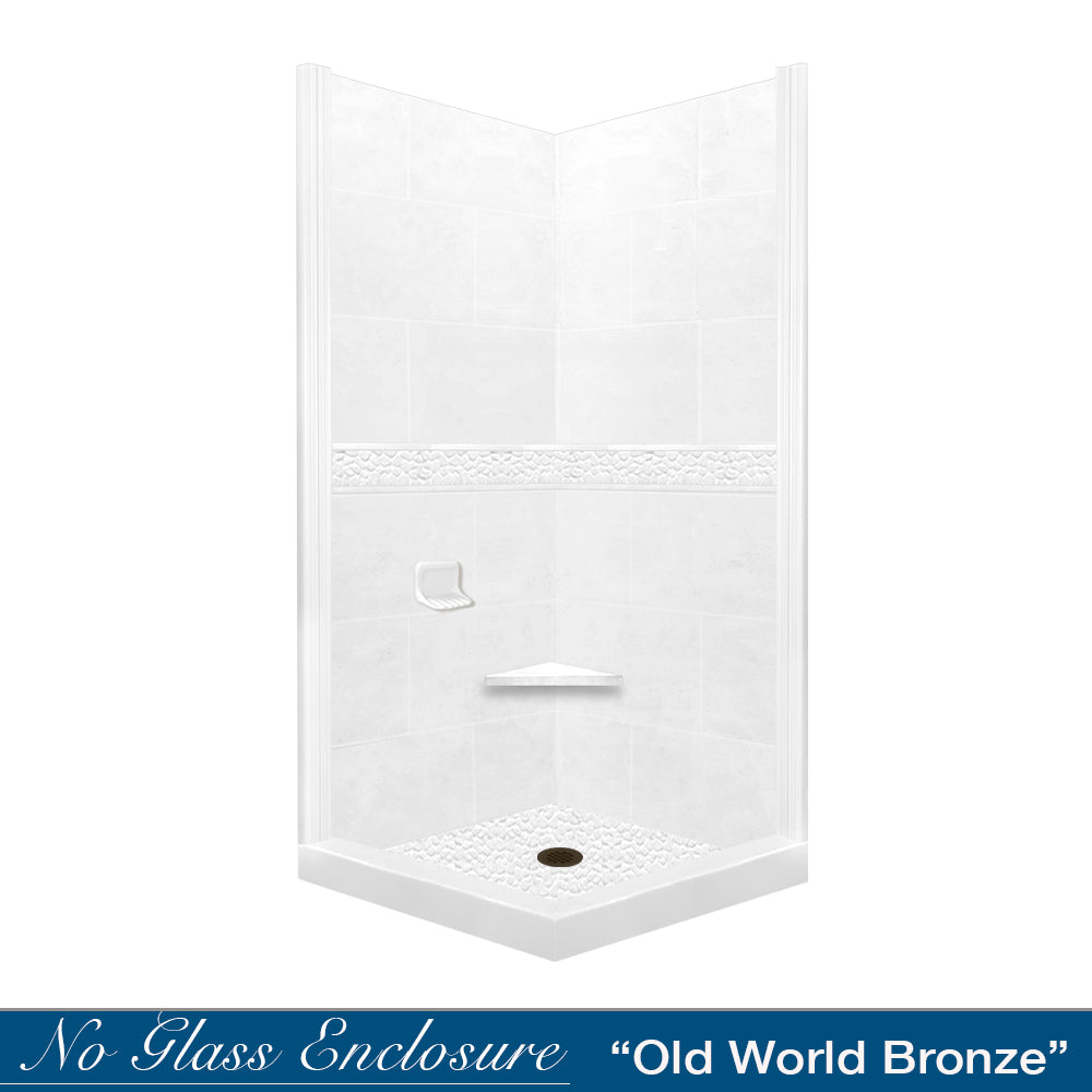 Corner Natural Buff Sistine Stone & Pebble Stone Accent Shower Remodel Kit