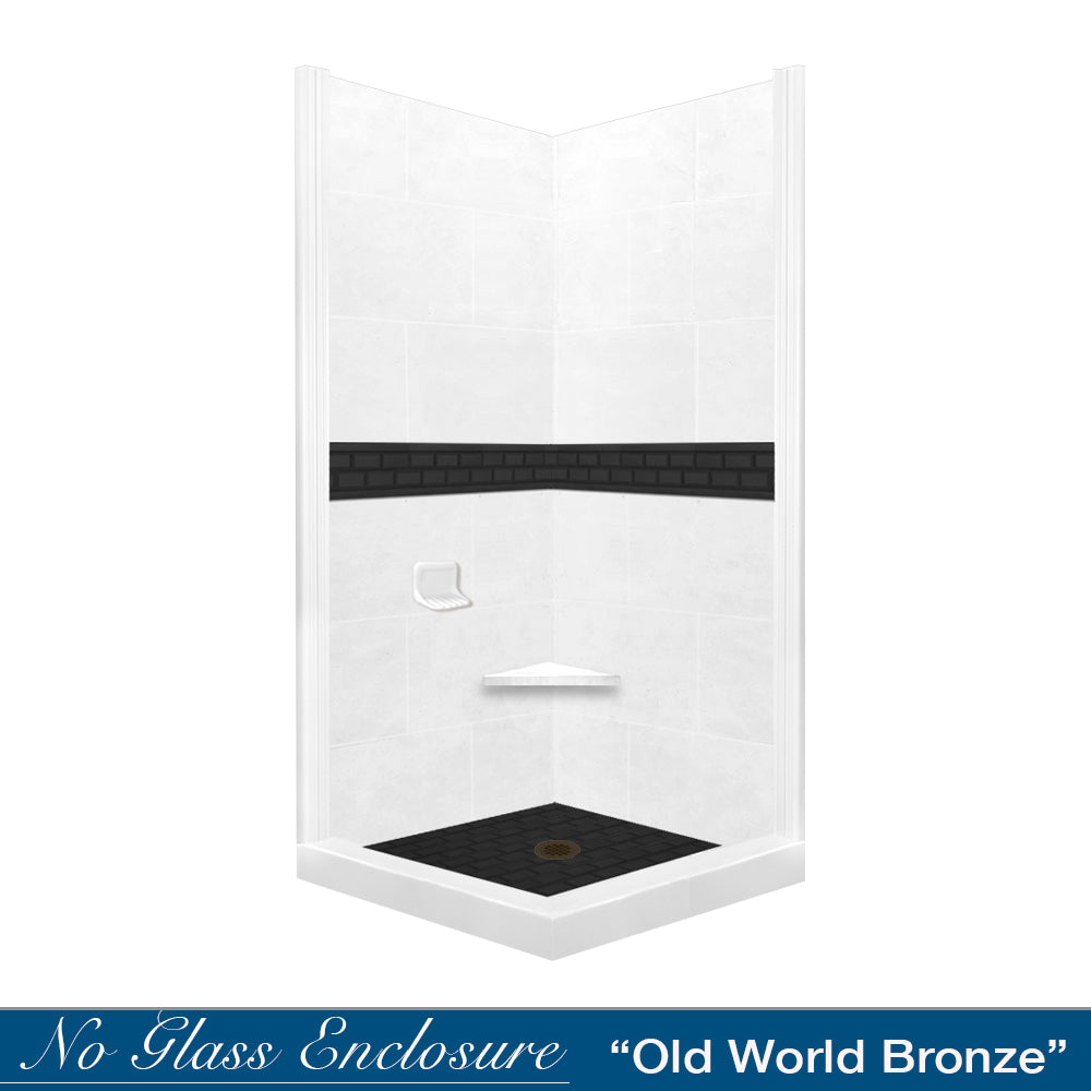Corner Natural Buff Sistine Stone & Black Subway Stone Accent