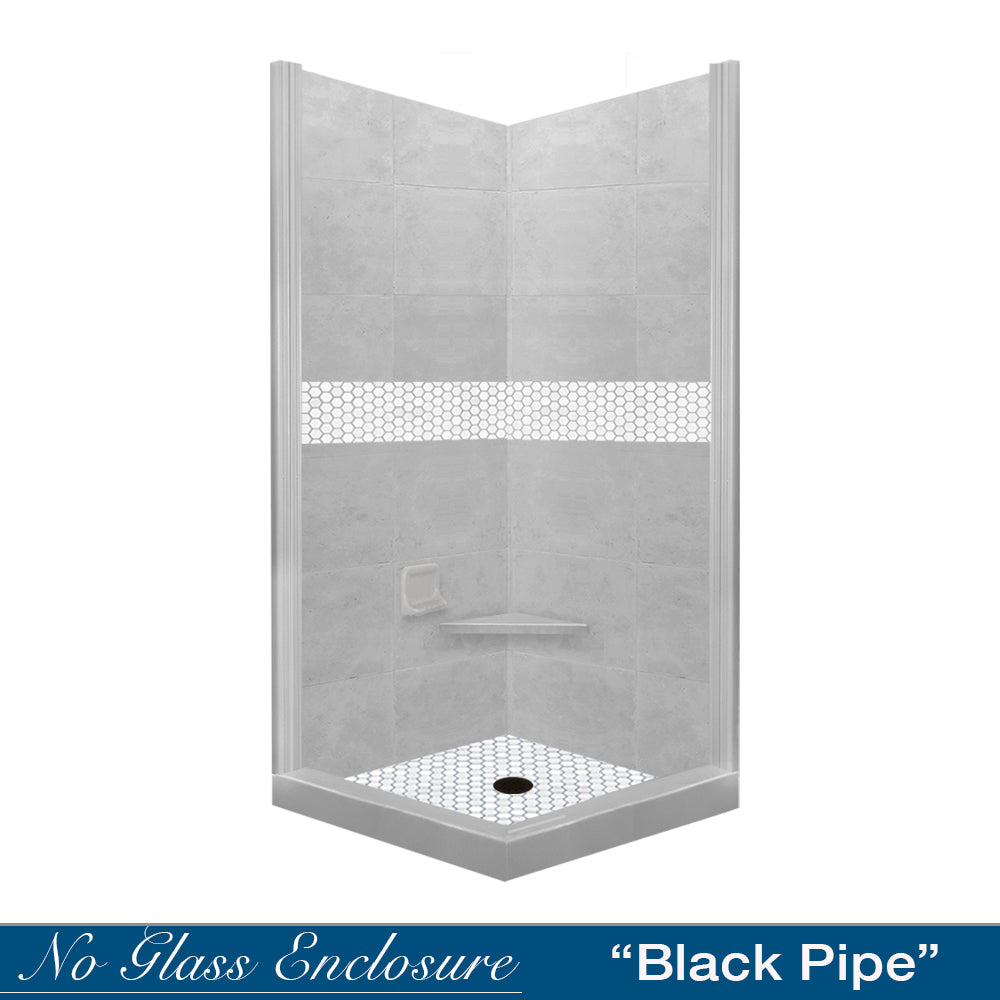 Corner Portland Cement Sistine Stone & Pearl Hex Mosaic Accent Shower Remodel Kit