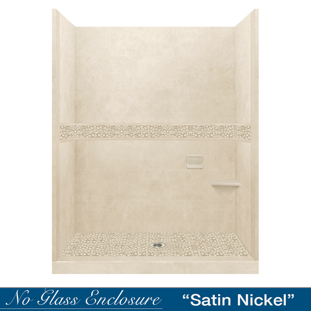 60" Alcove Desert Sand Sistine Stone & Pebble Stone Accent Shower Remodel Kit