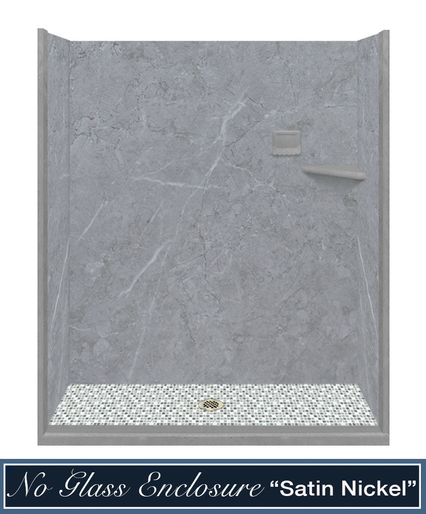 Grio Marble Del Mar Mosaic Alcove Shower Enclosure Kit