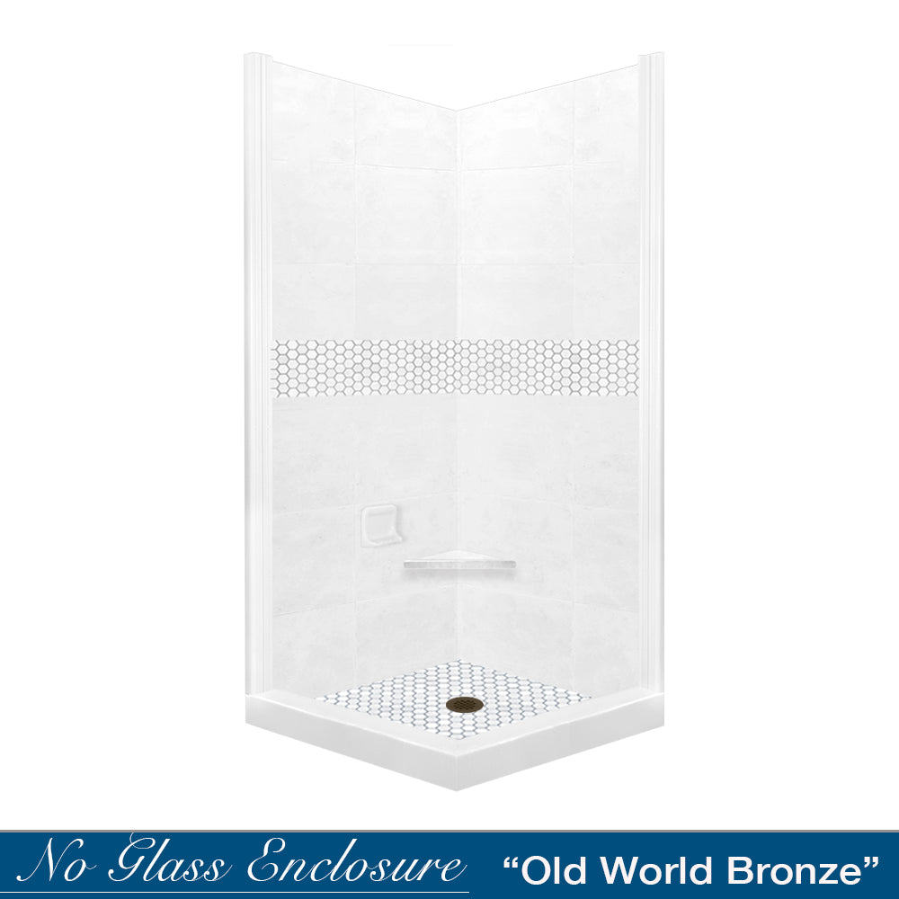 Corner Natural Buff Sistine Stone & Pearl Hex Mosaic Accent ("DIY Shower Remodel Kit")