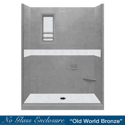 Pearl Hex Wet Cement 60" Alcove Stone Shower Enclosure Kit