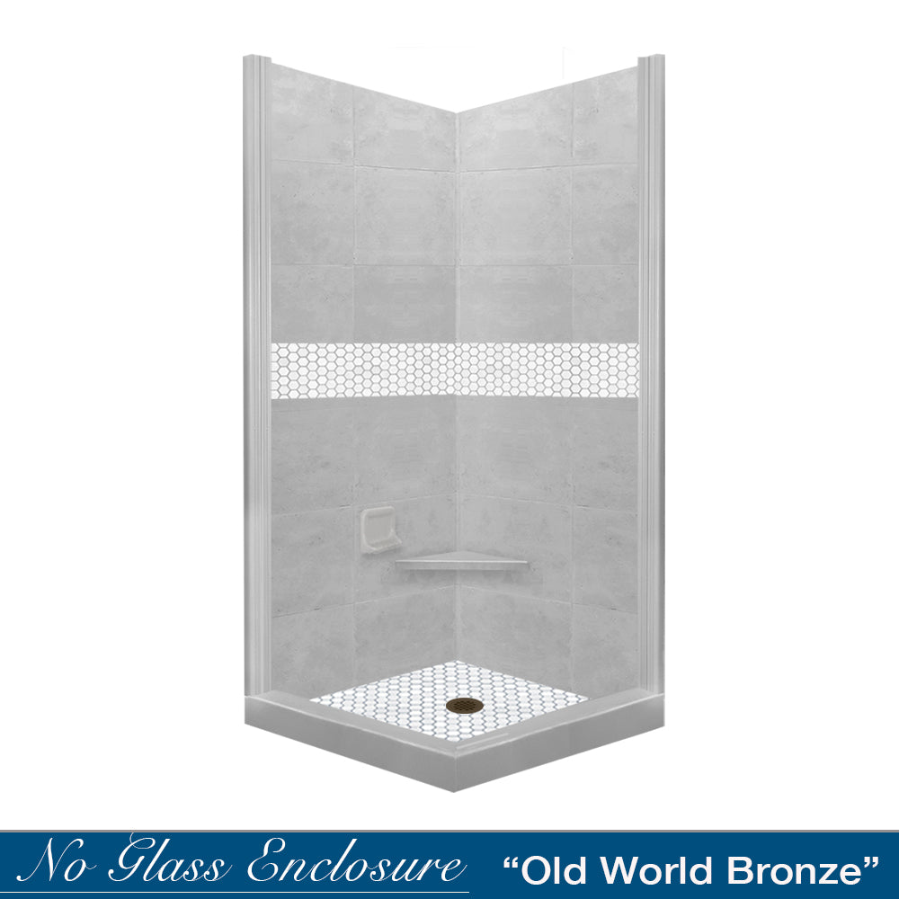 Corner Portland Cement Sistine Stone & Pearl Hex Mosaic Accent Shower Remodel Kit