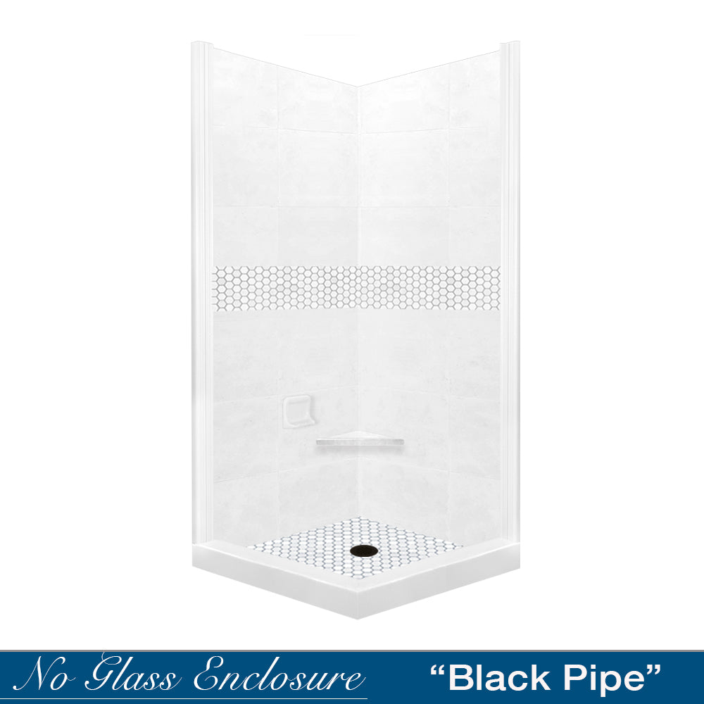 Corner Natural Buff Sistine Stone & Pearl Hex Mosaic Accent ("DIY Shower Remodel Kit")