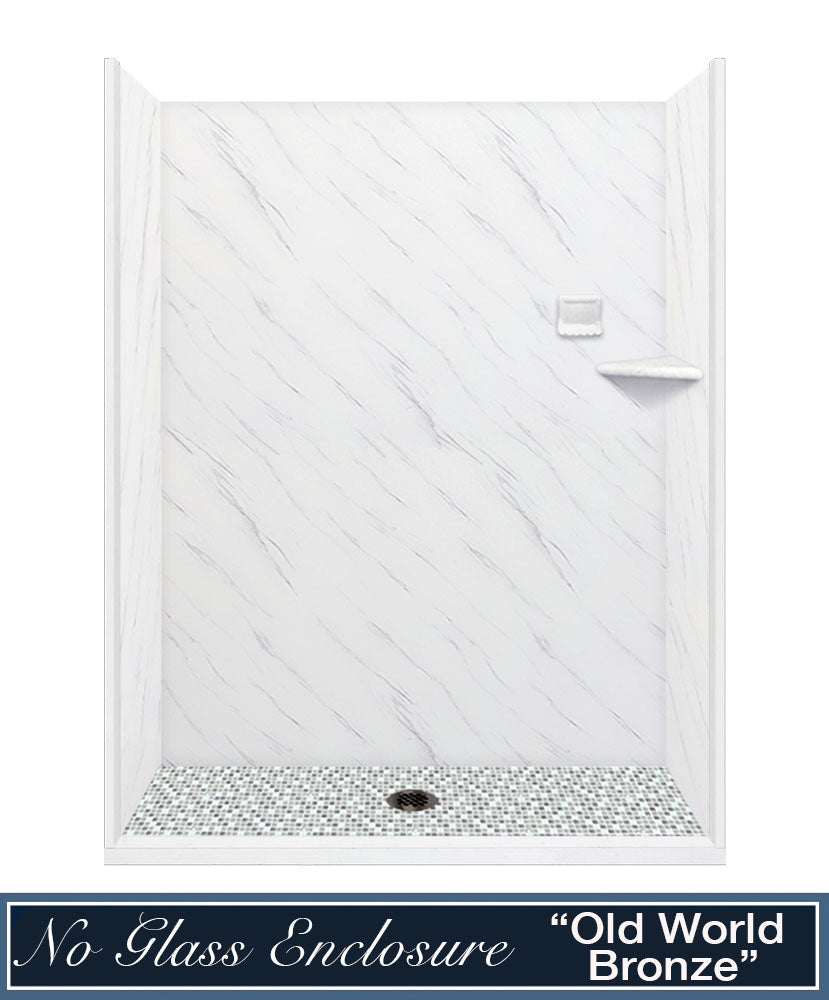 60" Alcove Carrara Medici Marble & Del Mar Mosaic Accent Shower Remodel Kit