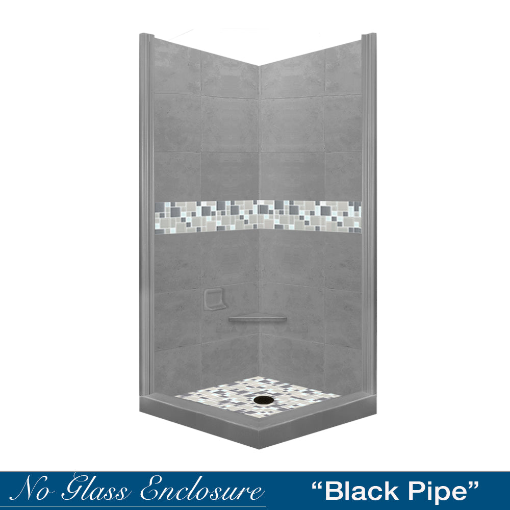 Corner Wet Cement Sistine Stone & Newport Mosaic Accent Shower Remodel Kit