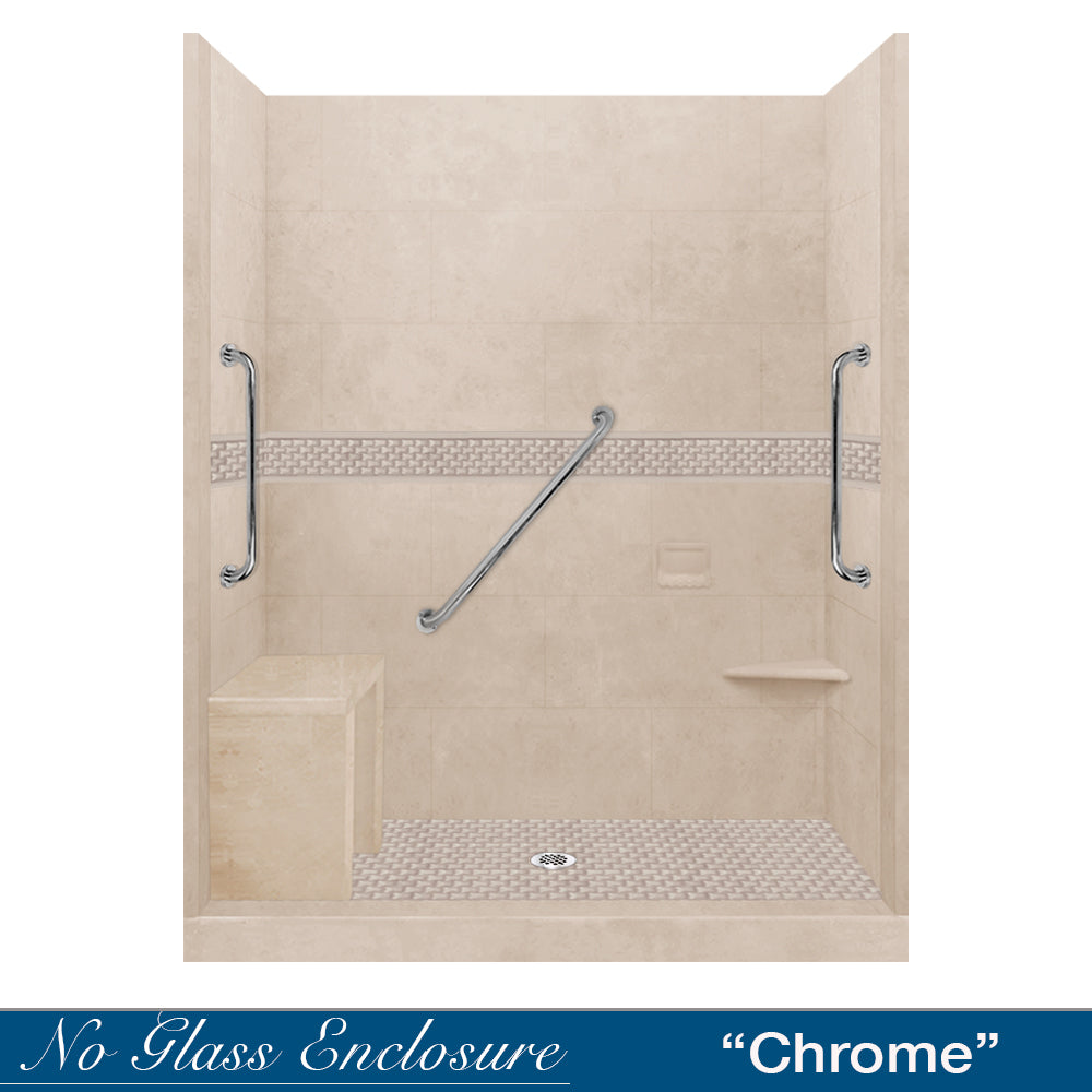 Freedom 60" Alcove Brown Sugar Sistine Stone & Jewel Stone Accent ("DIY Shower Remodel Kit")