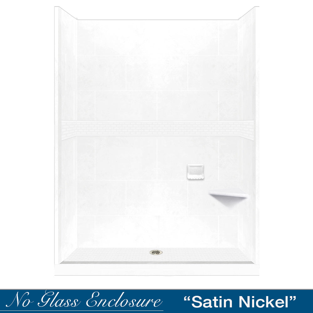 60" Alcove Natural Buff Sistine Stone & Classic Stone Accent ("DIY Shower Remodel Kit")