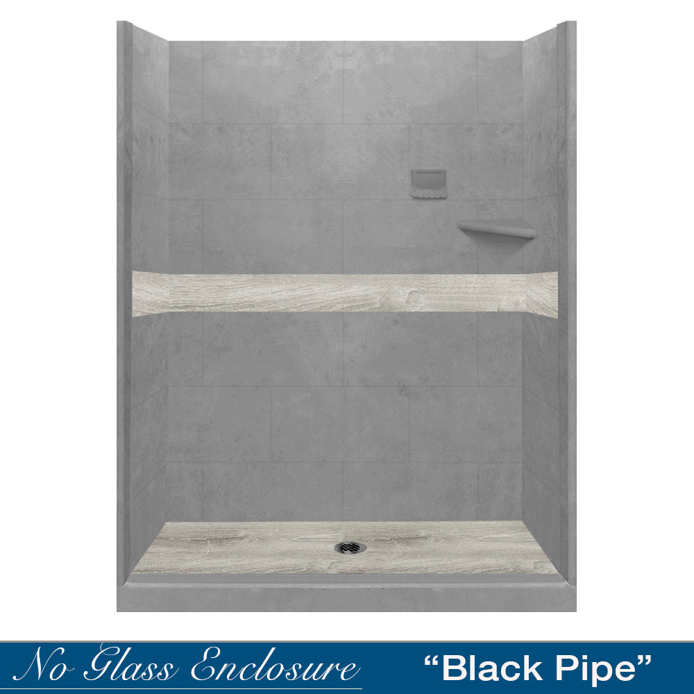 Sterling Oak Wet Cement  60" Alcove Stone Shower Kit