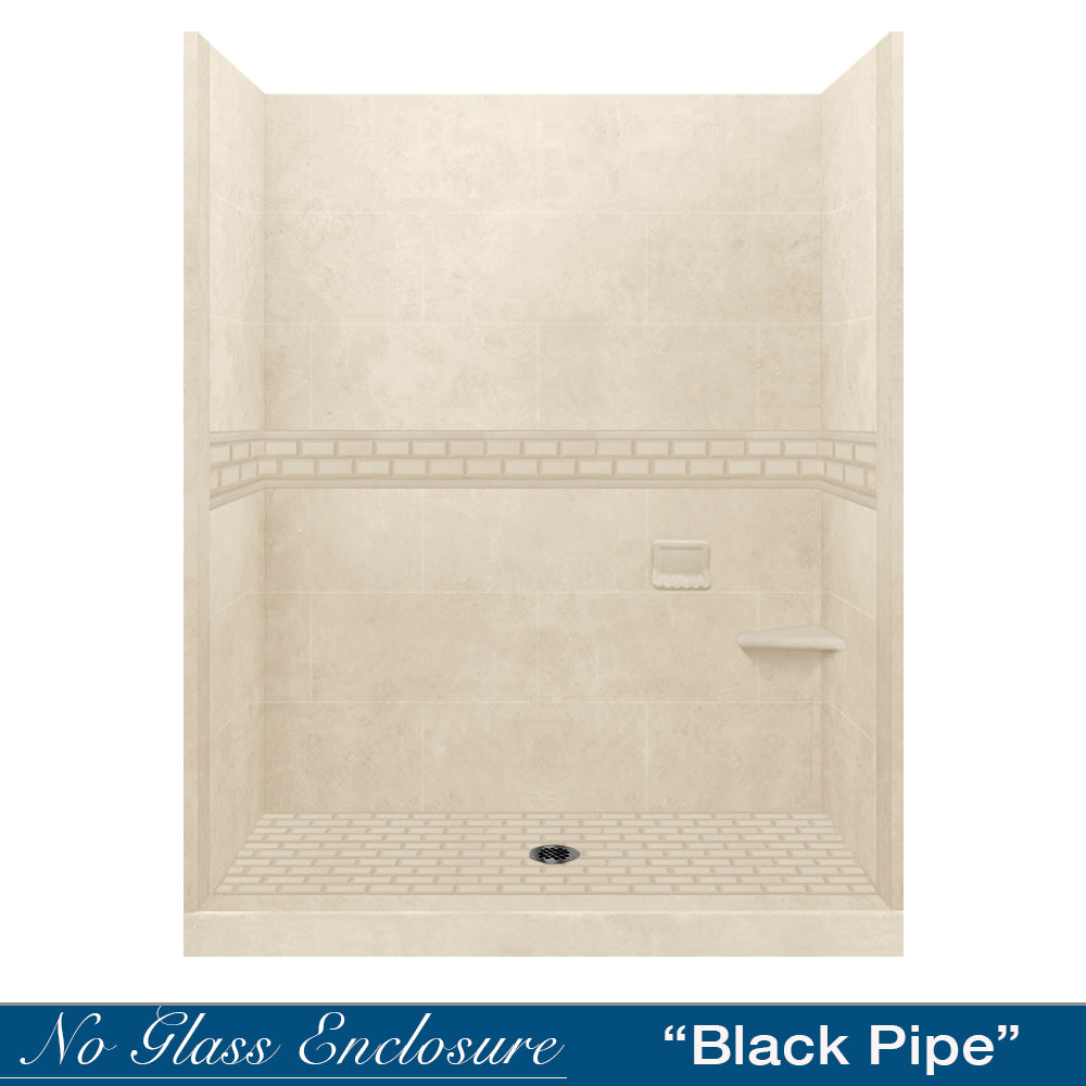 60" Alcove Desert Sand Sistine Stone & Subway Stone Accent ("DIY Shower Remodel Kit")