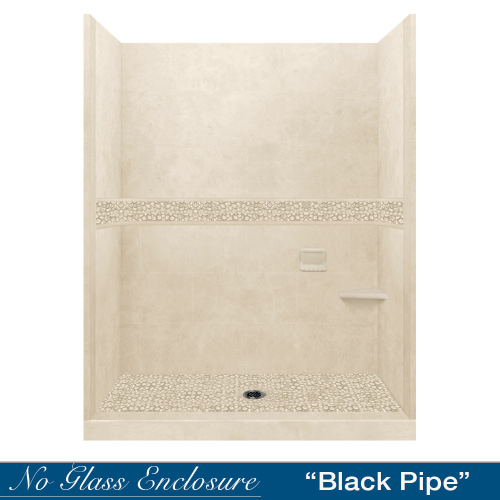 60" Alcove Desert Sand Sistine Stone & Pebble Stone Accent Shower Remodel Kit