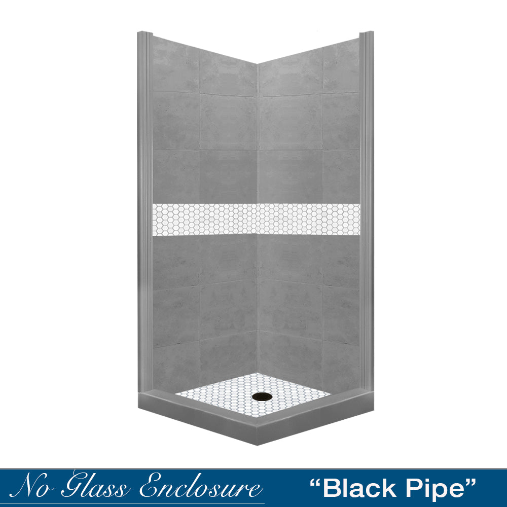 Corner Wet Cement Sistine Stone & Pearl Hex Mosaic Accent Shower