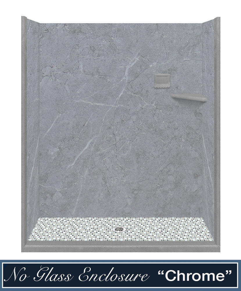 Grio Marble Del Mar Mosaic Alcove Shower Enclosure Kit