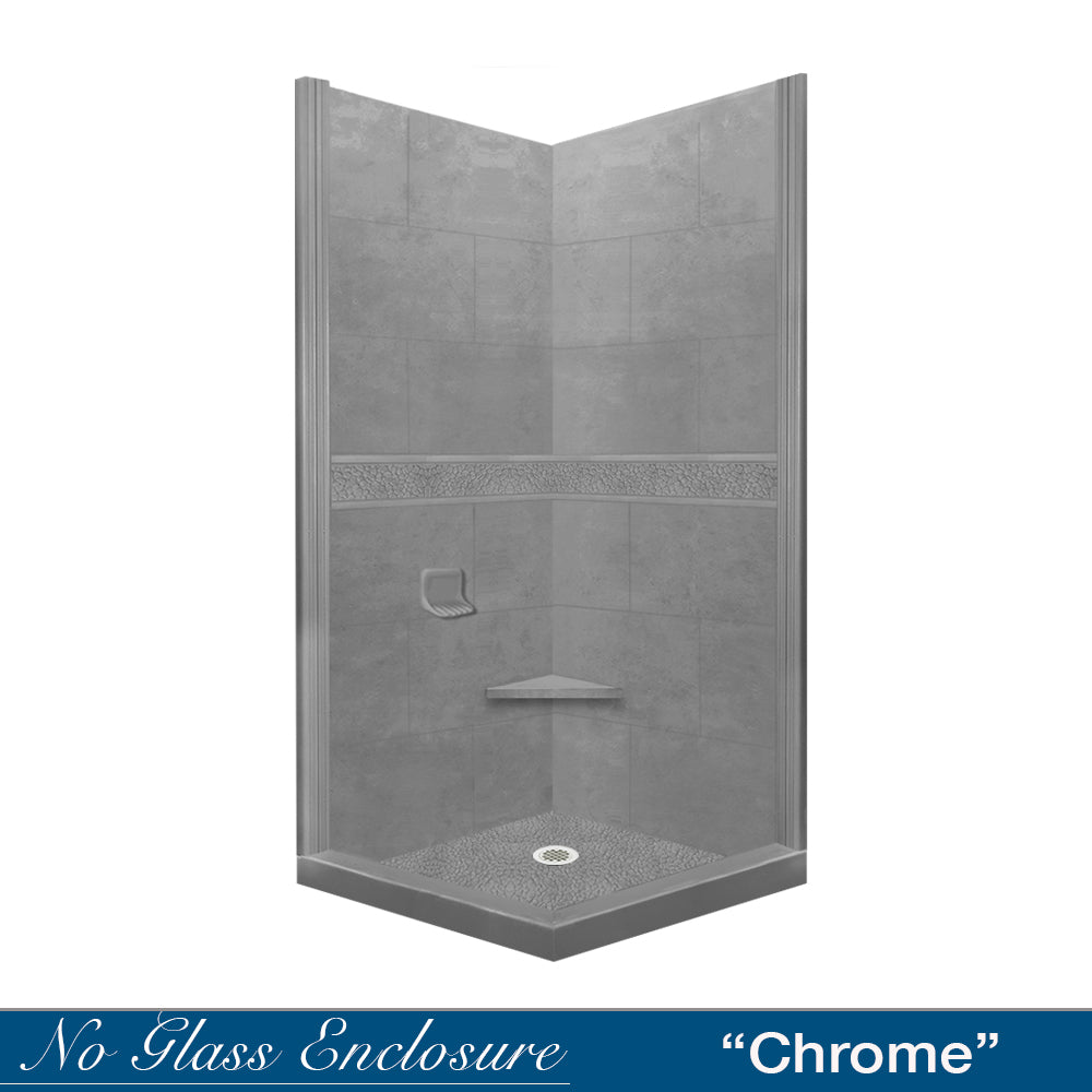 Corner Wet Cement Sistine Stone & Pebble Stone Accent Shower Remodel Kit