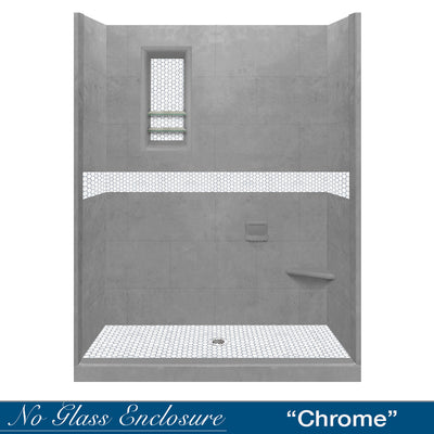 Pearl Hex Wet Cement 60" Alcove Stone Shower Kit