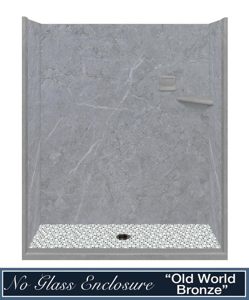 Grio Marble Del Mar Mosaic Alcove Shower Enclosure Kit