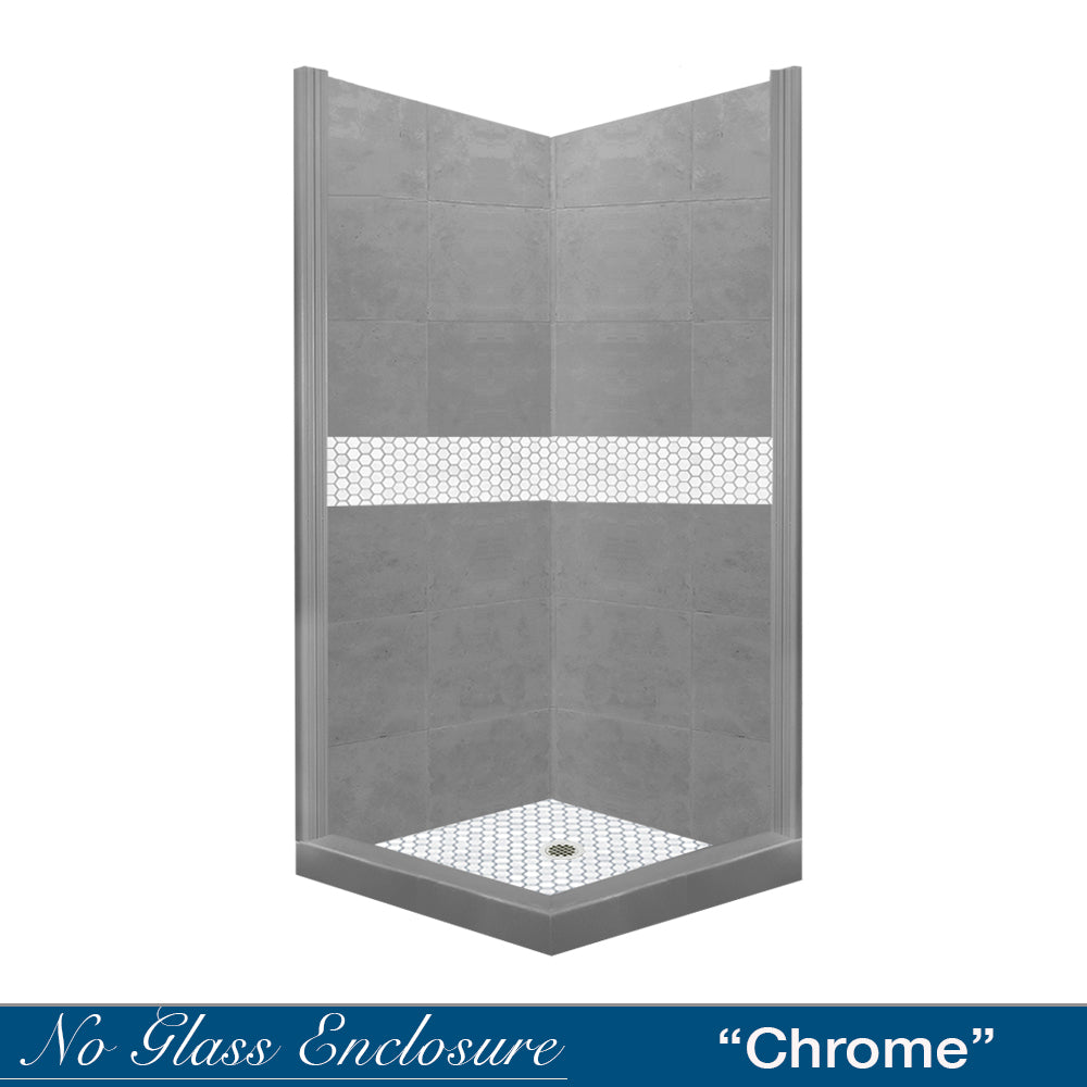 Corner Wet Cement Sistine Stone & Pearl Hex Mosaic Accent Shower