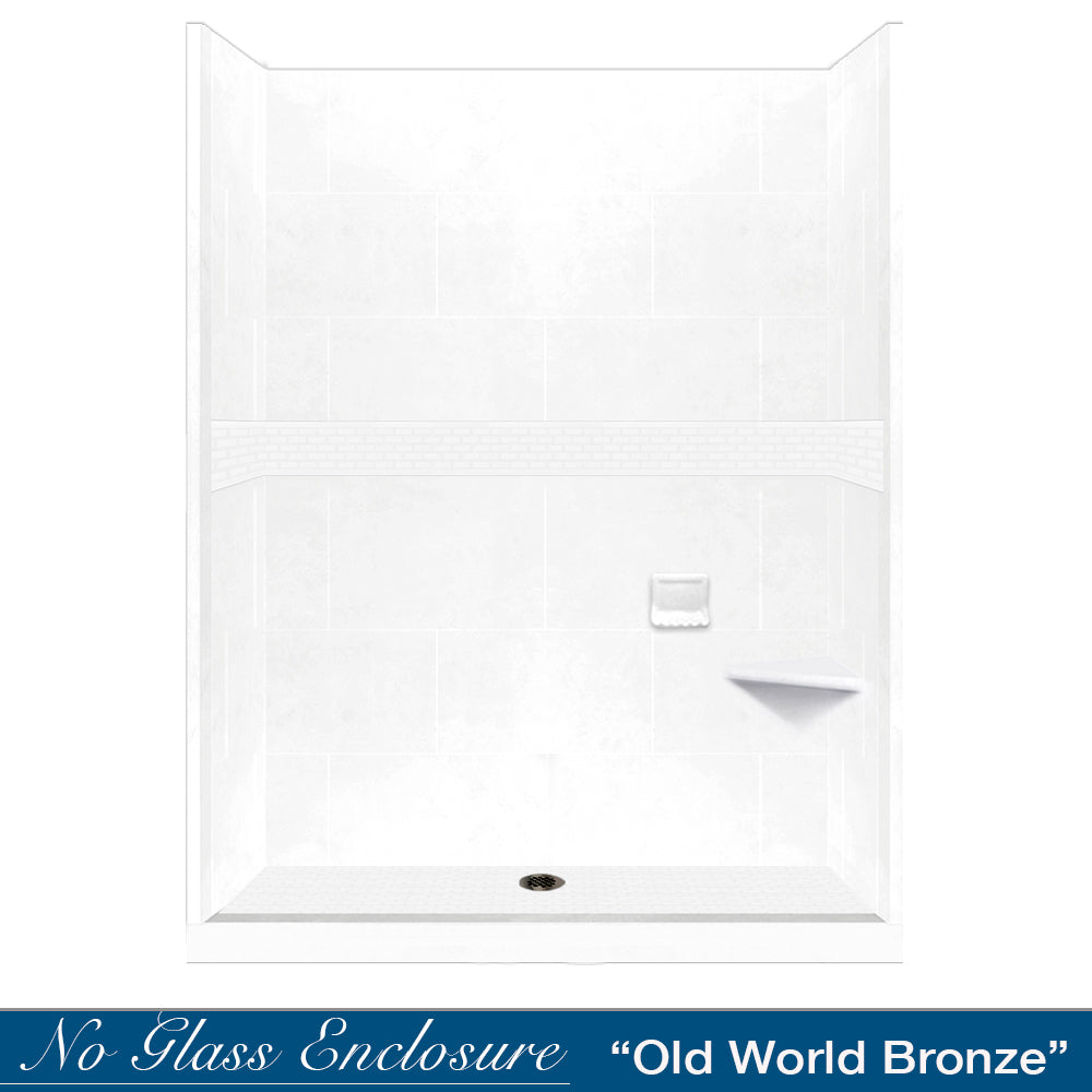60" Alcove Natural Buff Sistine Stone & Classic Stone Accent ("DIY Shower Remodel Kit")