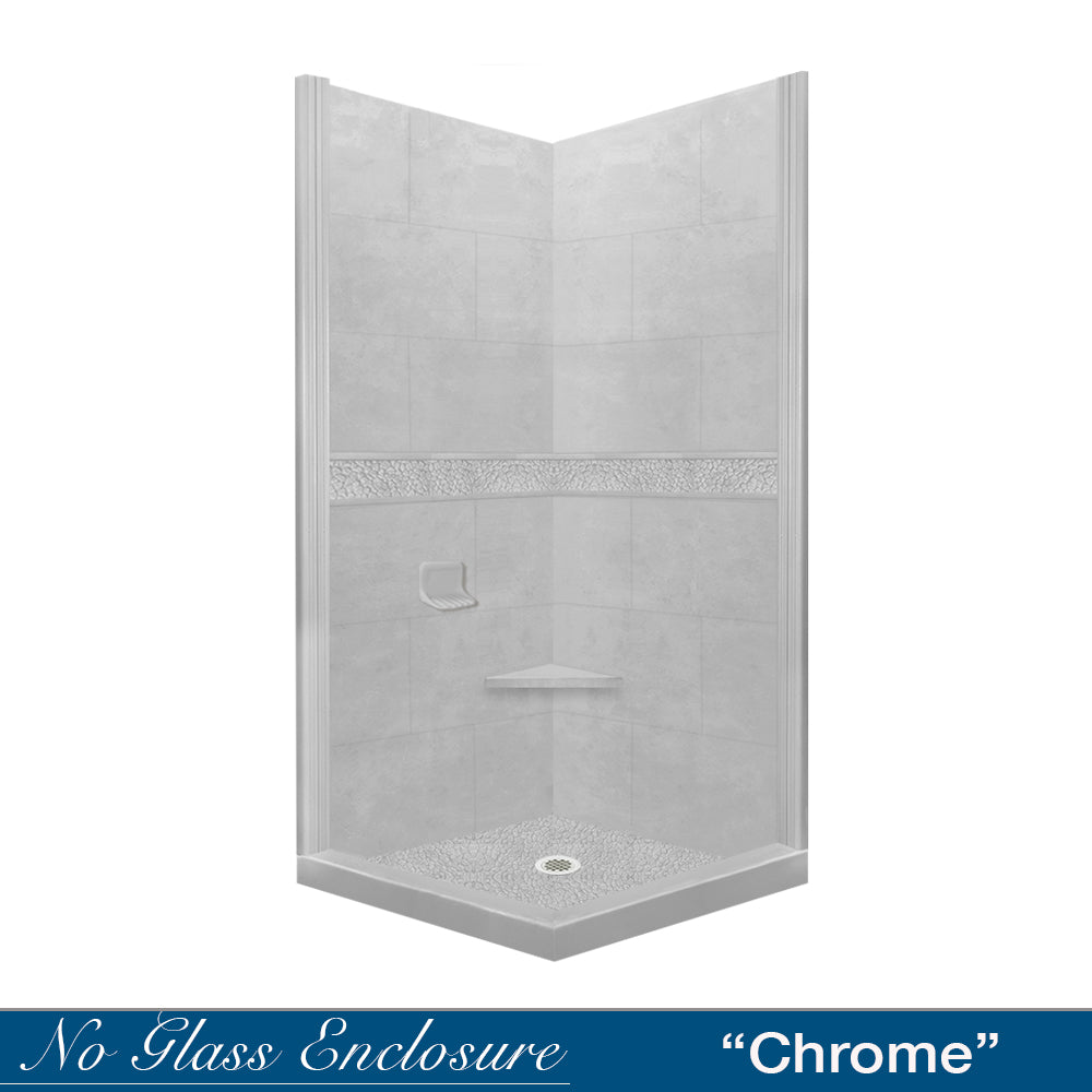 Corner Portland Cement Sistine Stone & Pebble Stone Accent Shower Remodel Kit