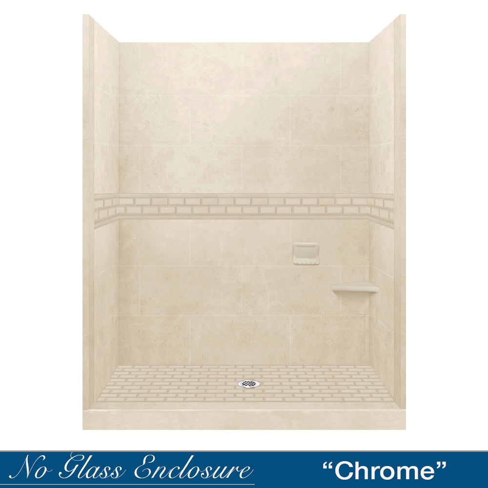 60" Alcove Desert Sand Sistine Stone & Subway Stone Accent ("DIY Shower Remodel Kit")
