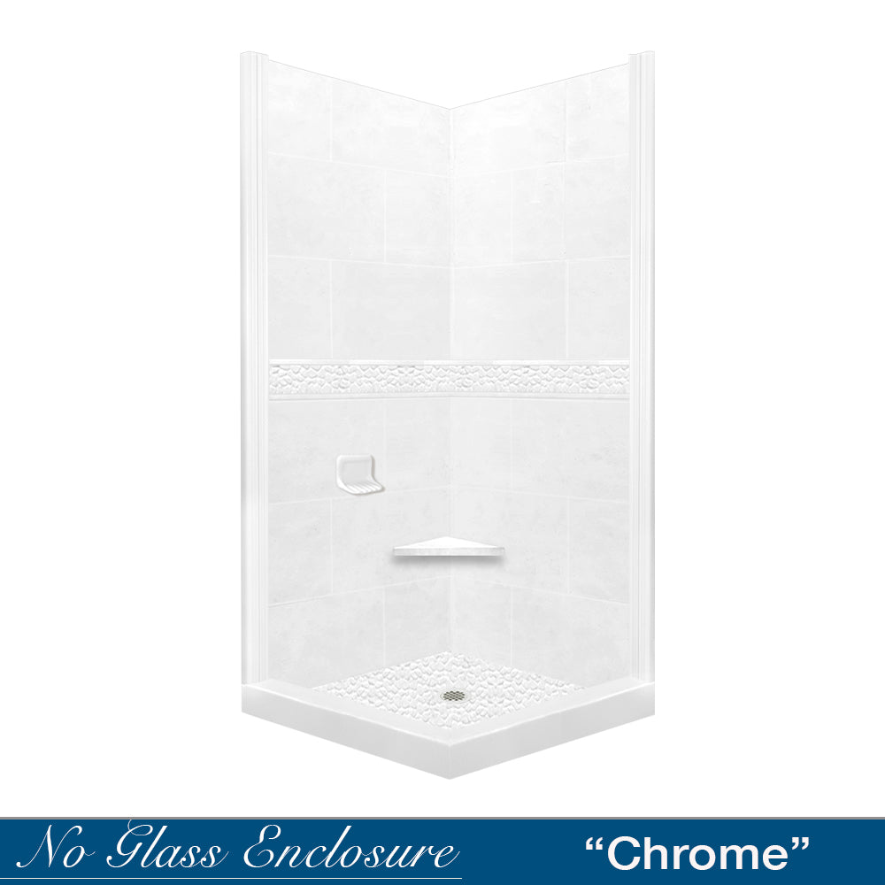 Corner Natural Buff Sistine Stone & Pebble Stone Accent Shower Remodel Kit