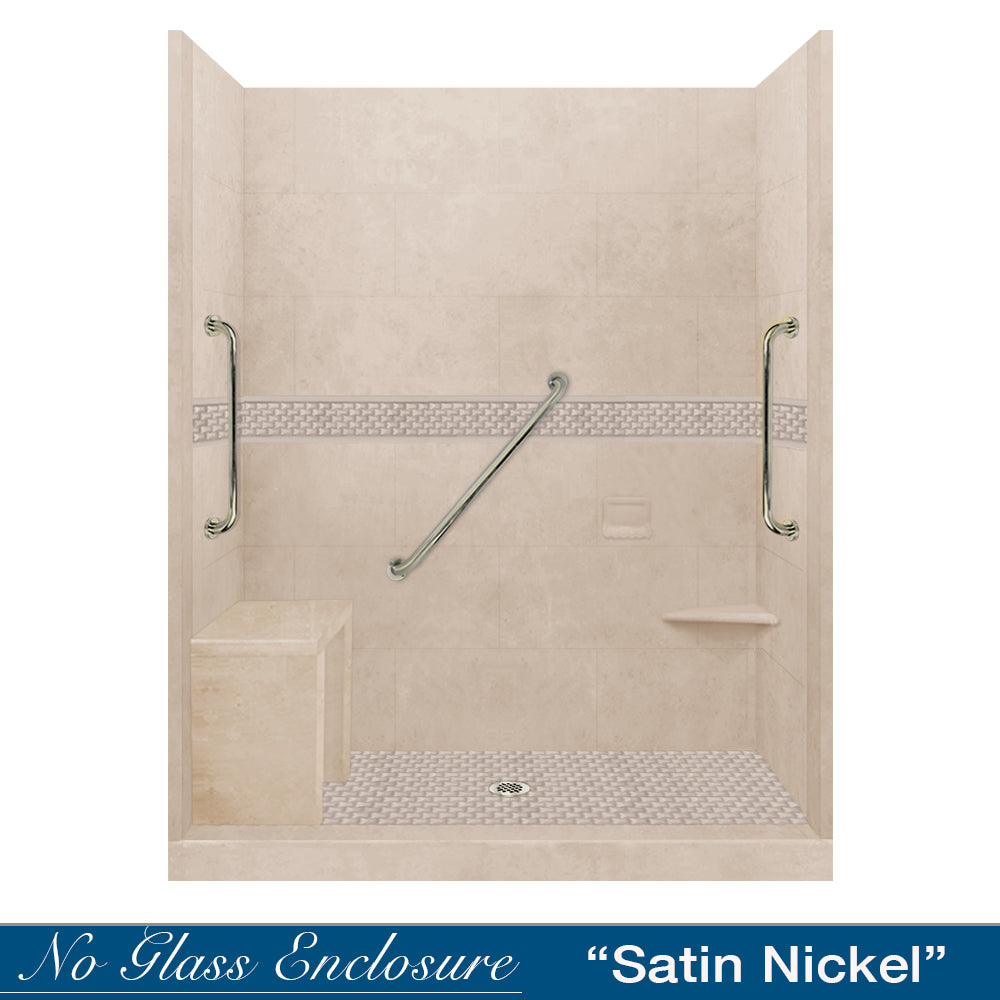 Freedom 60" Alcove Brown Sugar Sistine Stone & Jewel Stone Accent ("DIY Shower Remodel Kit")