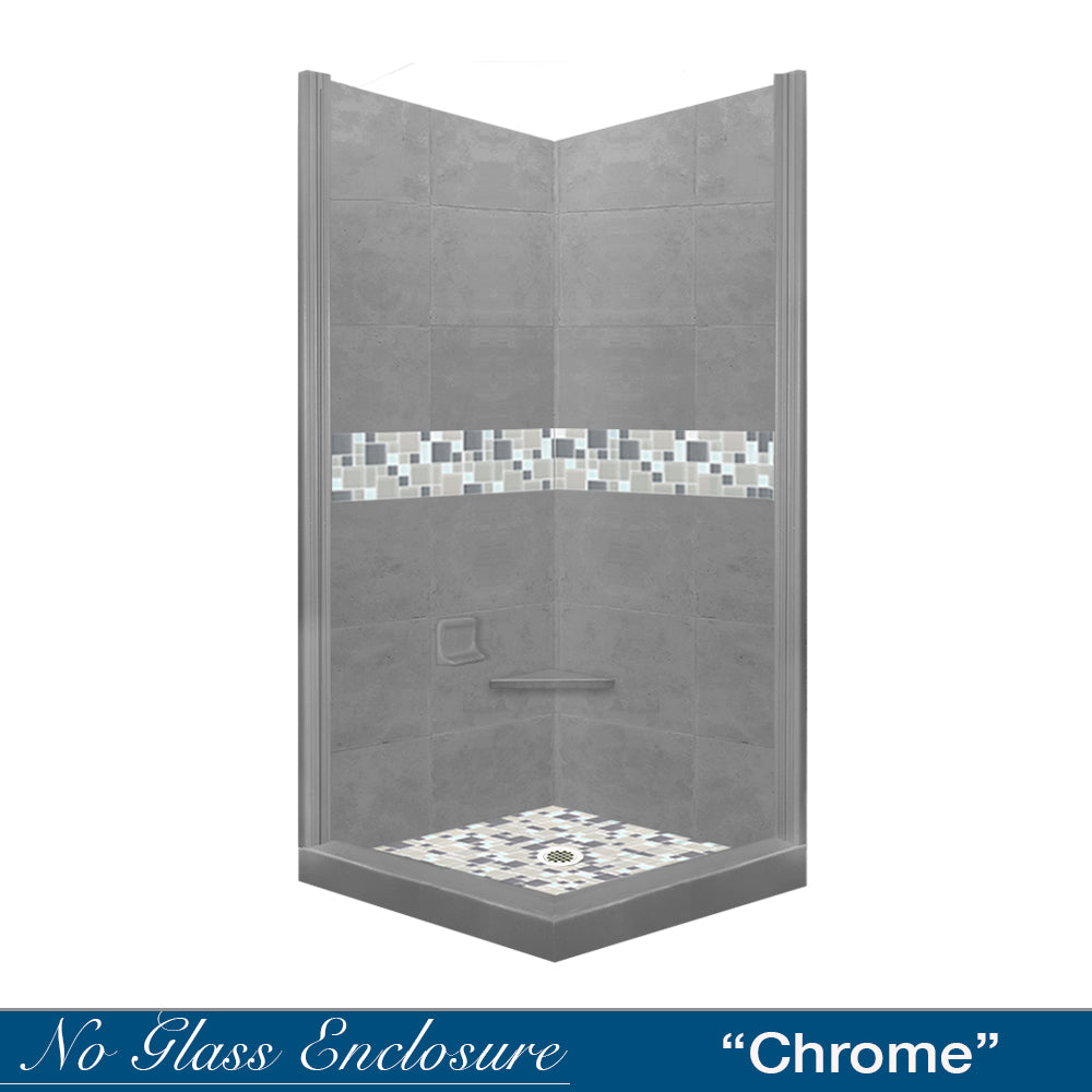 Corner Wet Cement Sistine Stone & Newport Mosaic Accent Shower Remodel Kit