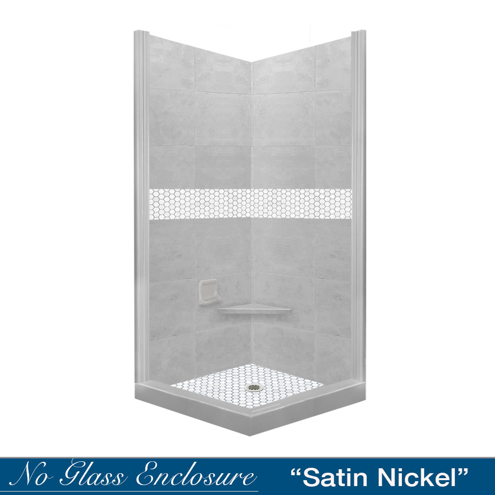 Corner Portland Cement Sistine Stone & Pearl Hex Mosaic Accent Shower Remodel Kit
