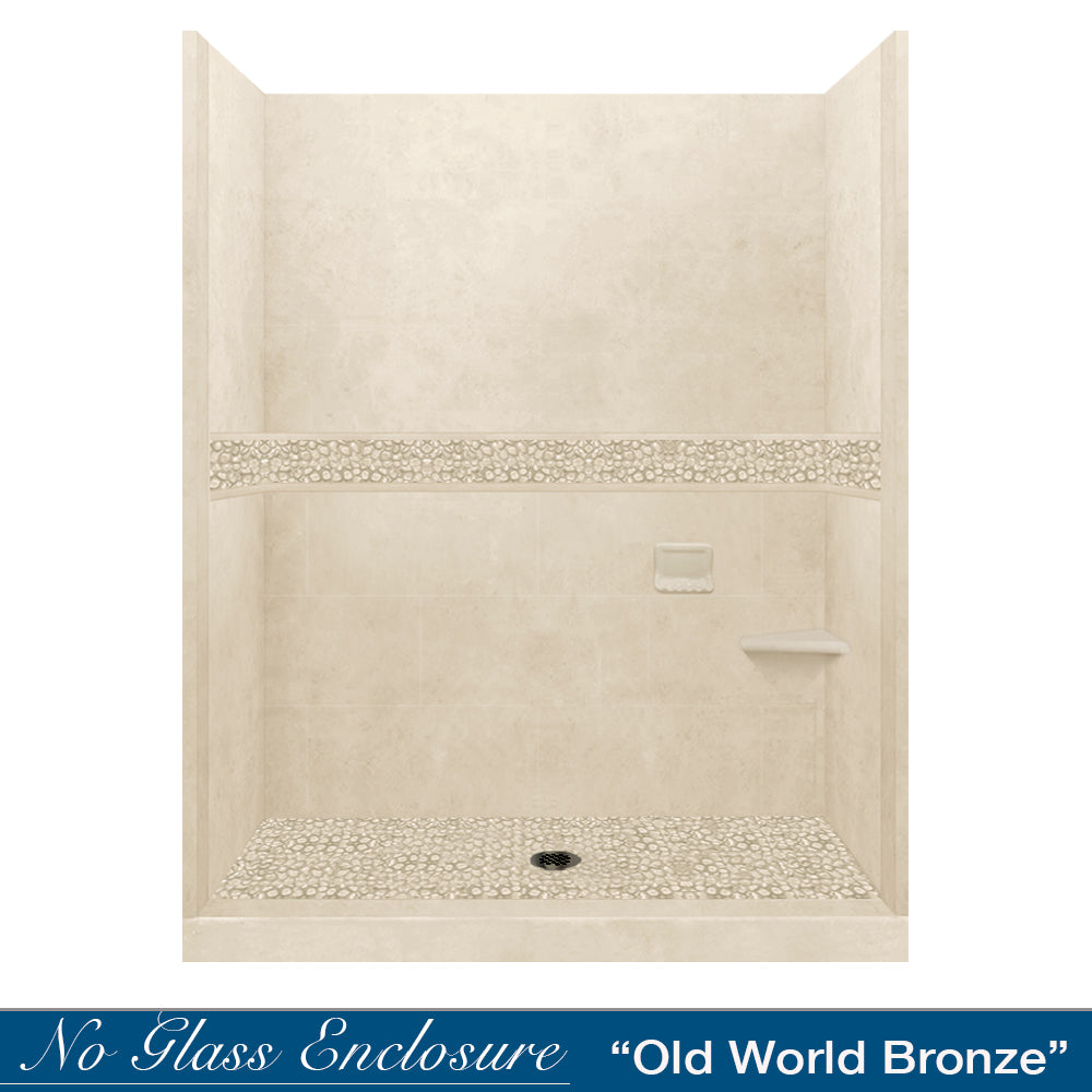 60" Alcove Desert Sand Sistine Stone & Pebble Stone Accent Shower Remodel Kit