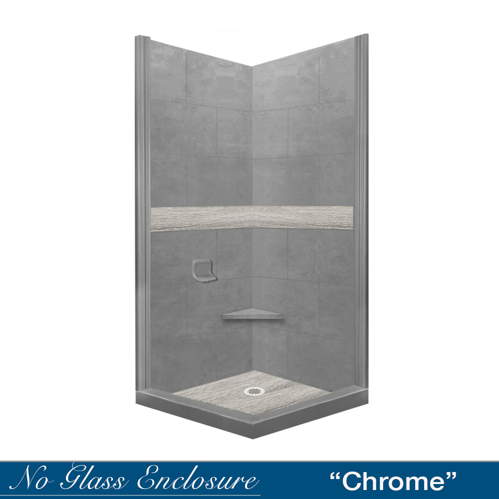 Corner Wet Cement Sistine Stone & Sterling Oak Wood Accent Shower