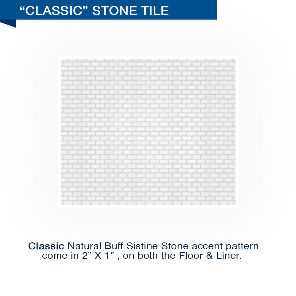60" Alcove Natural Buff Sistine Stone & Classic Stone Accent ("DIY Shower Remodel Kit")