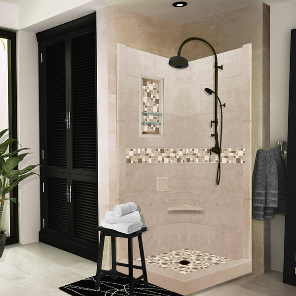 Custom Showers Your Way (Includes Corner Pan, Walls, Thresholds, and American Bath Factory