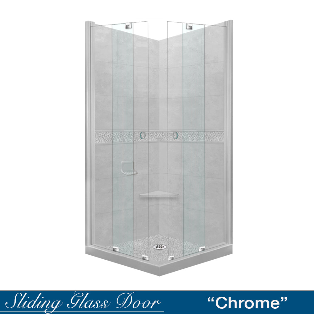 Corner Portland Cement Sistine Stone & Pebble Stone Accent Shower Remodel Kit