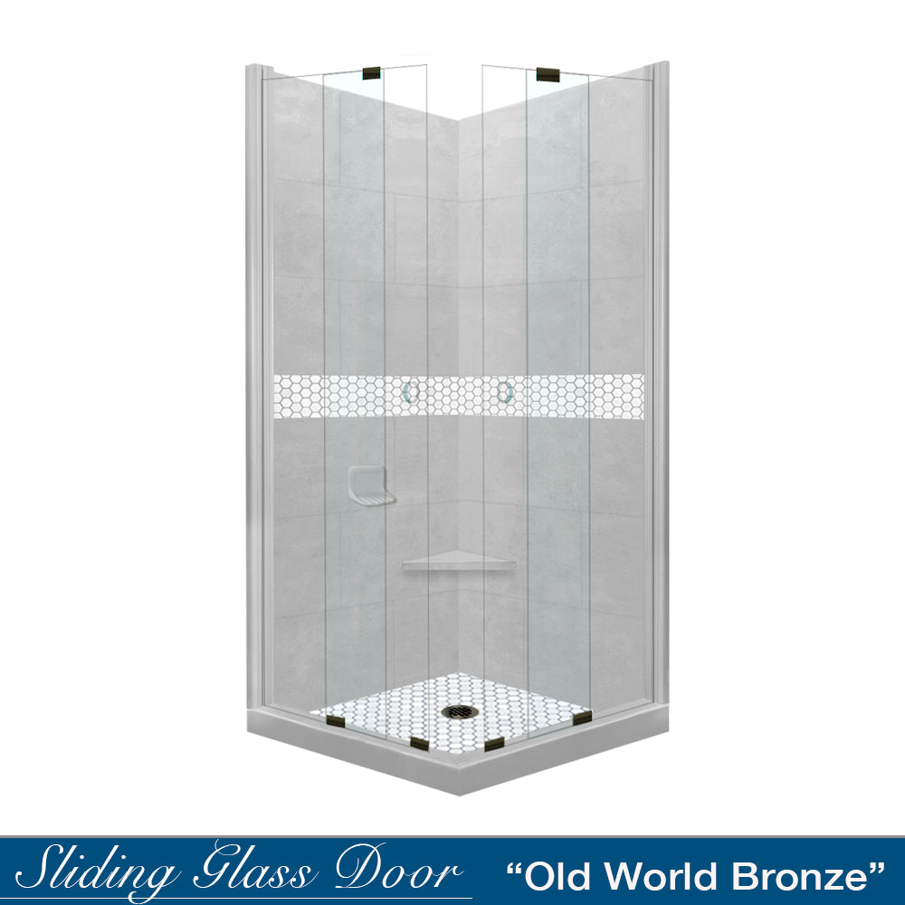 Corner Portland Cement Sistine Stone & Pearl Hex Mosaic Accent Shower Remodel Kit