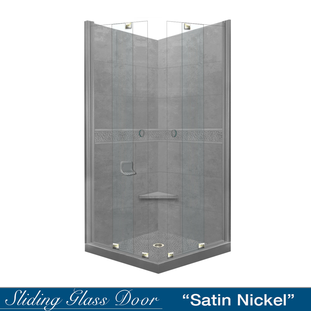 Corner Wet Cement Sistine Stone & Pebble Stone Accent Shower Remodel Kit