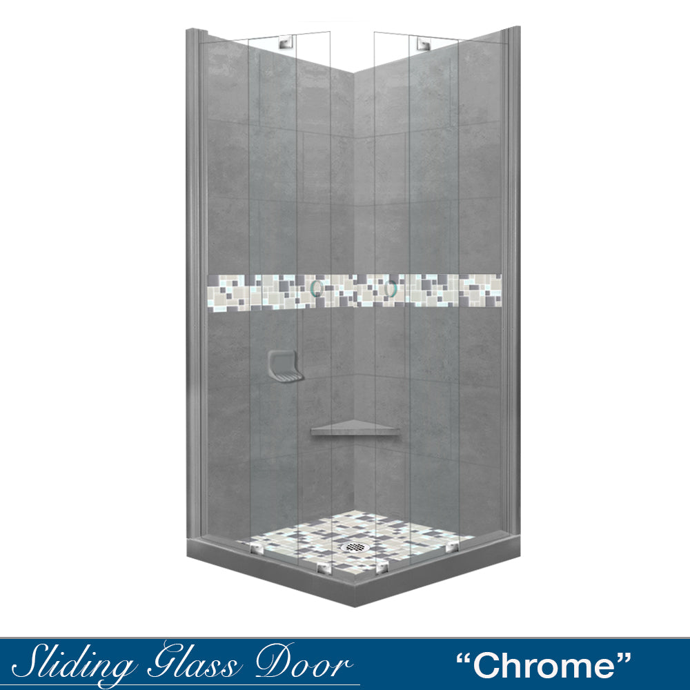 Corner Wet Cement Sistine Stone & Newport Mosaic Accent Shower Remodel Kit