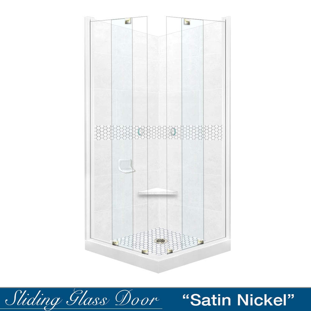 Corner Natural Buff Sistine Stone & Pearl Hex Mosaic Accent ("DIY Shower Remodel Kit")