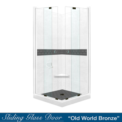 Natural Buff Corner Stone Shower Enclosure Kit with Subway Wet Cement Accent