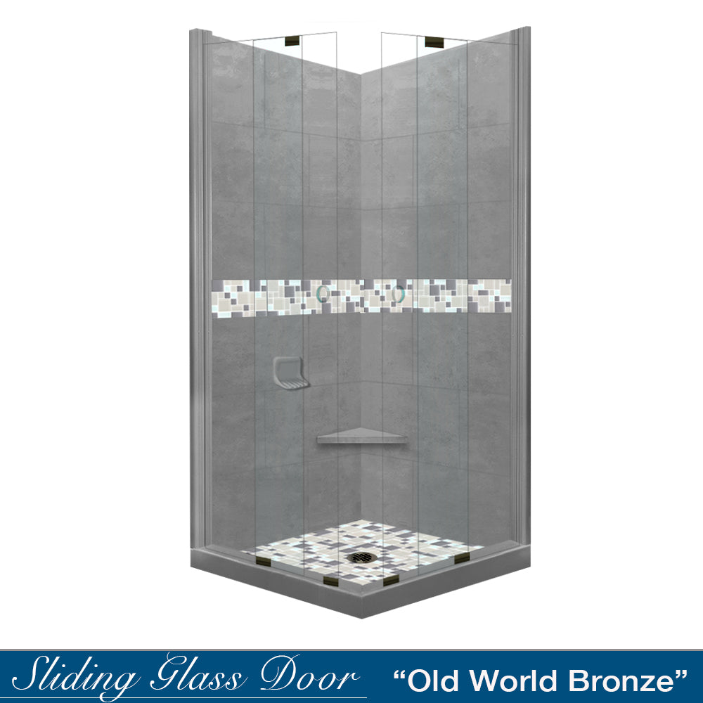 Corner Wet Cement Sistine Stone & Newport Mosaic Accent Shower Remodel Kit