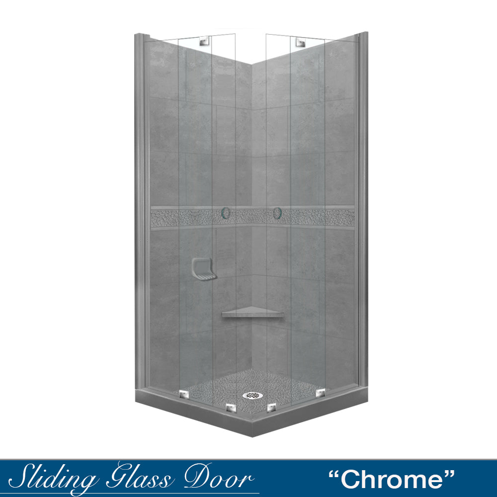 Corner Wet Cement Sistine Stone & Pebble Stone Accent Shower Remodel Kit