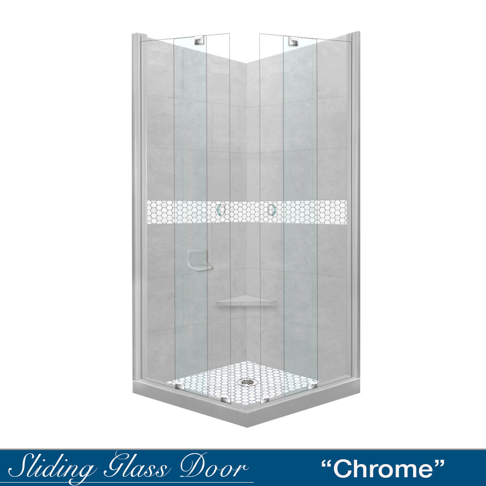 Corner Portland Cement Sistine Stone & Pearl Hex Mosaic Accent Shower Remodel Kit