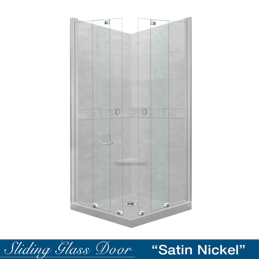 Corner Portland Cement Sistine Stone & Pebble Stone Accent Shower Remodel Kit