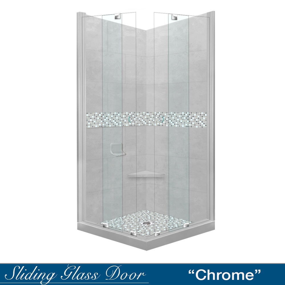 Corner Portland Cement Sistine Stone & Del Mar Mosaic Accent ("DIY Shower Remodel Kit")