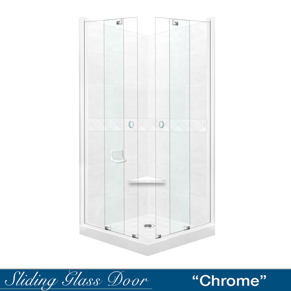 Corner Natural Buff Sistine Stone & Diamond Stone Accent Shower